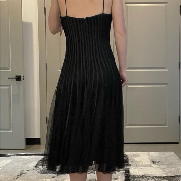 JS Collections Black Tulle Fit N Flare Cocktail Midi Length Dress - Picture 4 of 7